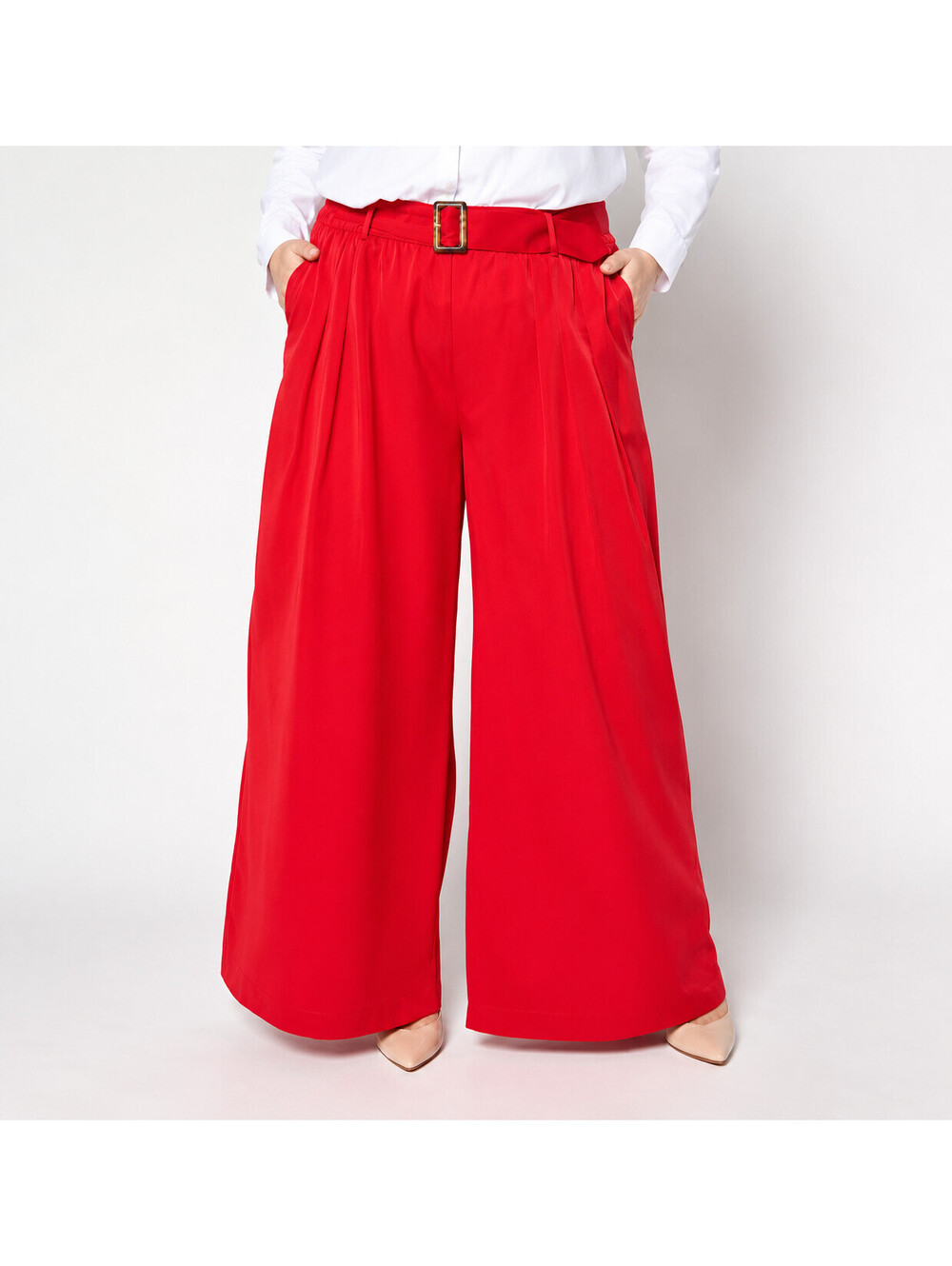 Studio Park x Shawn Killinger Pleated Wide Leg Pant with Self Belt Red, L